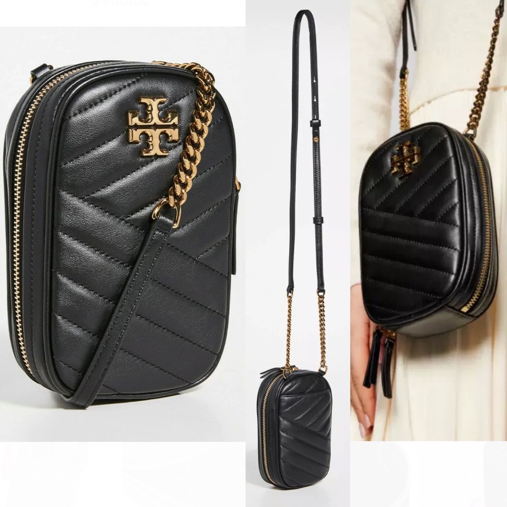 Tory Burch Kira Quilted Leather Crossbody Phone Bag Black. Pristine condition.